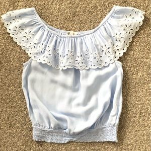 H&M Gil’s Ruffle neckline light Blue Top size 10-11Y